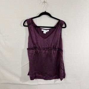 Studio M Womens Plum 100% Silk Ruffle Empire Waist Tank Top Purple Large 6M10830